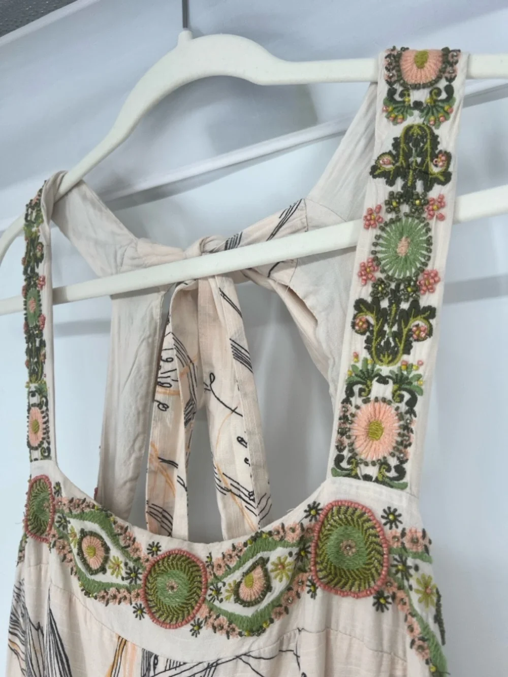 Anthropologie Embroidered Square Neck Tie Back Floral Boho Colorful Maxi Dress M - Picture 9 of 14